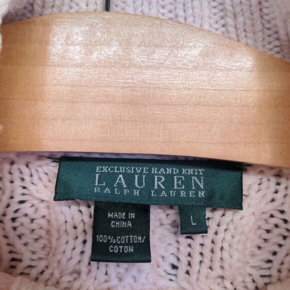 Lauren Ralph Lauren Women's Hand Knit Fisherman Cable Knit Sweater Pink Size L - Picture 13 of 13